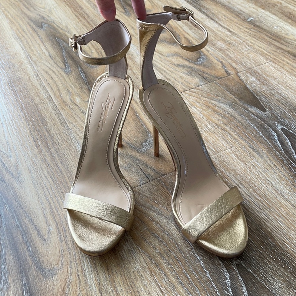 Imagine by Vince Capitol Ankle Strap Foiled Gold Heels